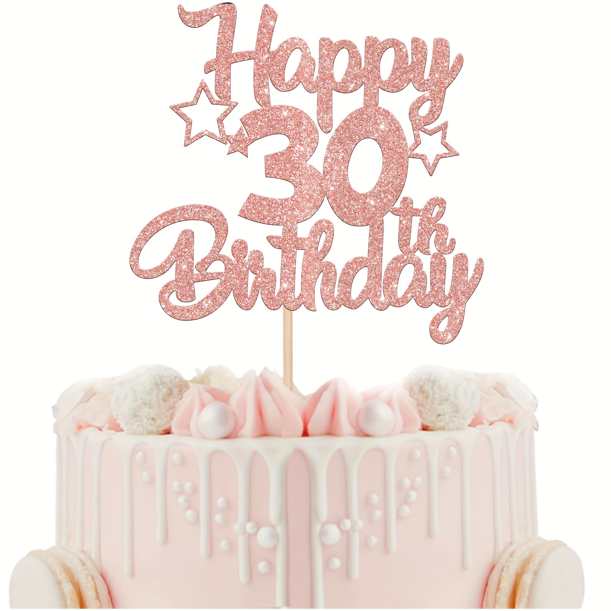 

1pc Rose Golden Glitter 30th Birthday Cake Insert, For 30th Birthday Cake Decoration, 30th Birthday Party Decoration, Rose Glitter Cheers Romantic Decoration