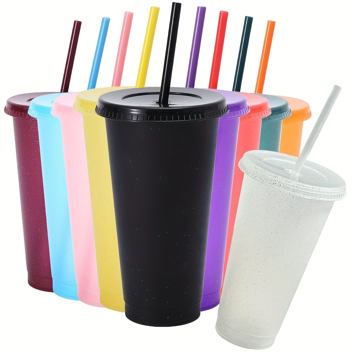 Plastic Cups with Lids And Straws -10pcs 24 Oz Color Changing Cups, Iced  Coffee Cups, Reusable Tumblers Bulk for Party, Car, Adults, Women