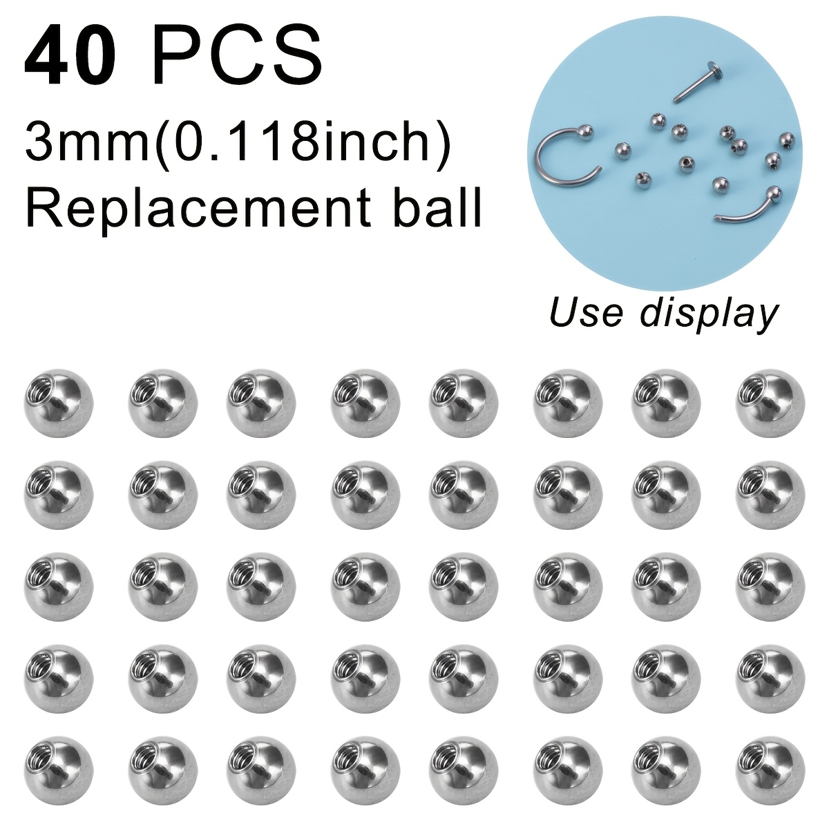 40/80pcs 3mm 5mm Piercing Jewelry Replacement Ball Stainless Steel Body Jewelry Additions Use For Tongue Lip Belly Nose Eyebrow Cartilage Piercing Jewelry