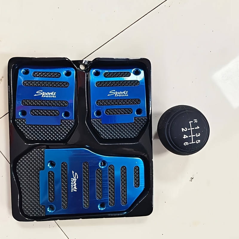 TEMU 4pcs Set (3pcs Aluminum Alloy Anti-slip Car Pedals And 1pc Silicone Gear Shift Lever Cover) , Durable And Lightweight, Suitable For Accelerator,