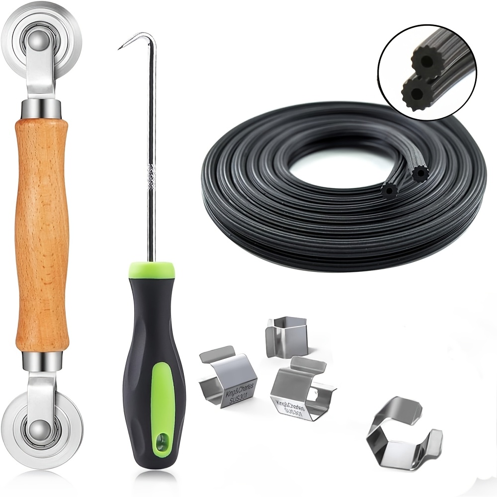 TEMU Screen Repair Kit, 4in 1 Screen Roller Tools With Bearing & Removal Hook & Clips 4pcs & 0.14in X16ft, For Install/replace Door Window Mesh