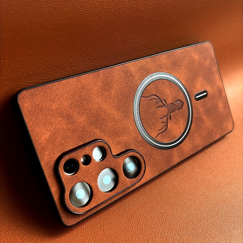 Phone Case - Suitable For S26/s25/s24/s23/s22/s21/fe/plus/ultra/synthetic Faux Leather Magnetic Phone Case Camera With All Inclusive Deer , Retro Style Wireless Charging Protective Case