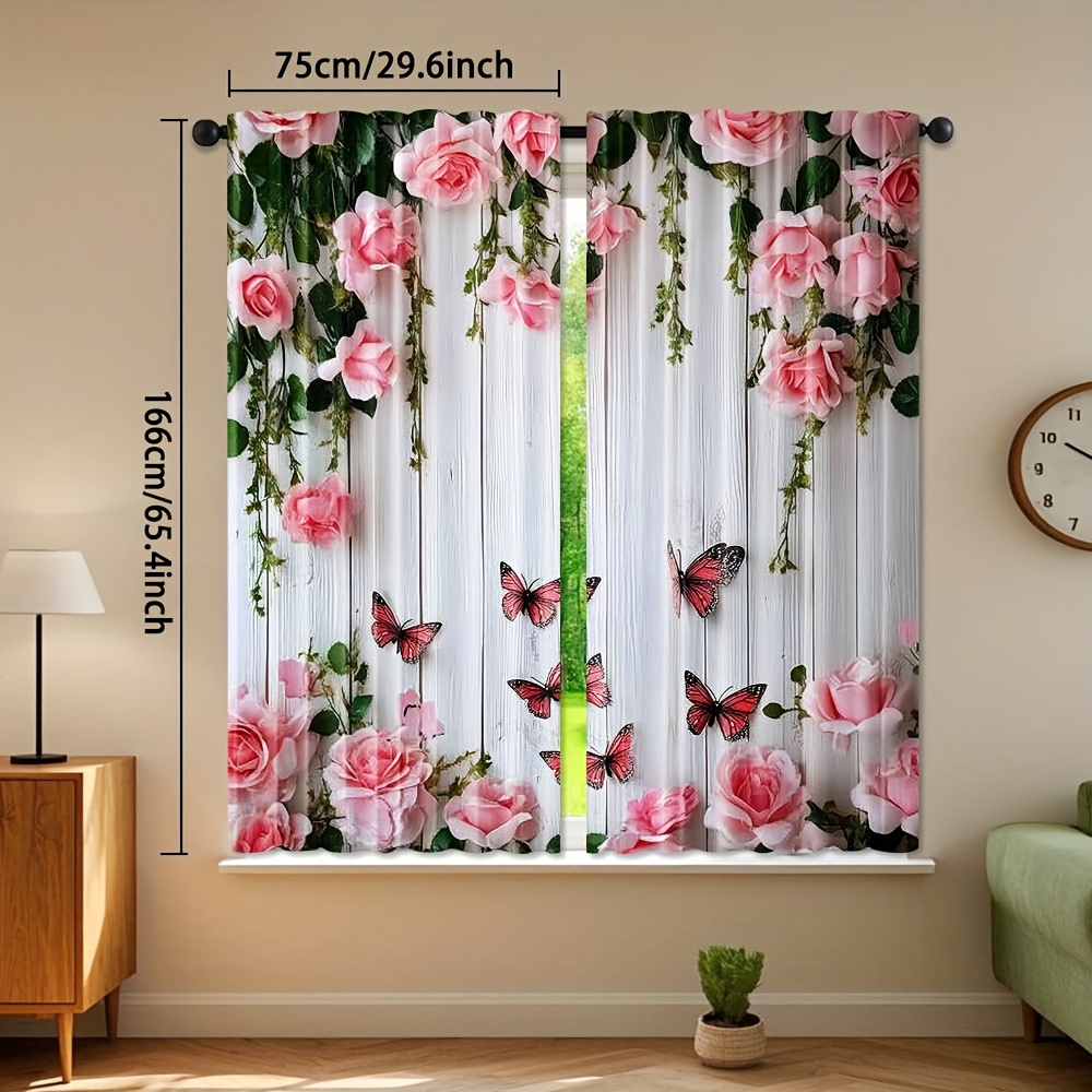 TEMU 2D Plat - Ensemble de 2 rideaux plats 2D avec un motif et papillons dans Art Déco, parfait pour la décoration de chambre et la Saint-Valentin