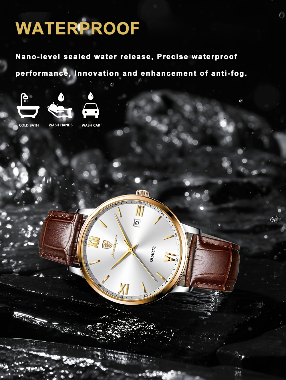   casual trendy quartz watch luminous calendar pu leather mens watch details 8