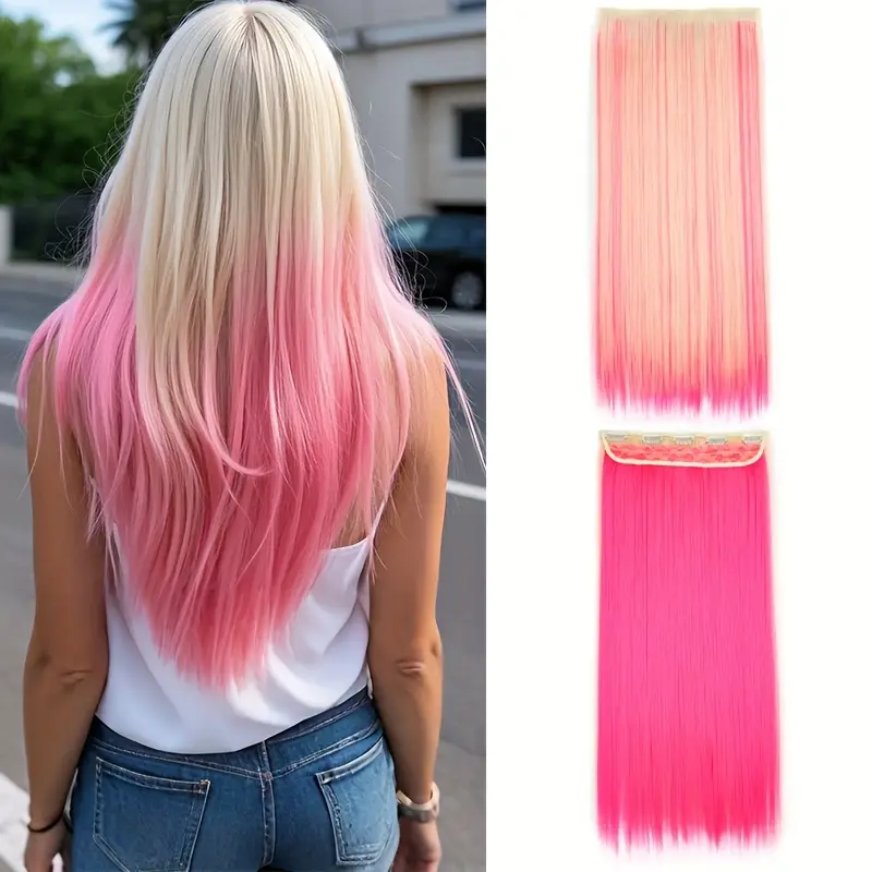 1pc vibrant clip in hair extensions with 5 clips long straight heat resistant synthetic fiber hairpiece for women adds volume length for hair extensions for women versatile hairpiece heatresistant hair details 11