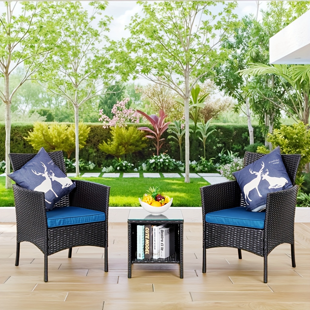 Outdoor Chair Set 3pcs, Waterproof,, UV, Wear-Resistant PE Rattan, Handmade, Modern Simple Courtyard Furniture, Suitable for Patio, Villa, Balcony, Tavern, Swimming Pool