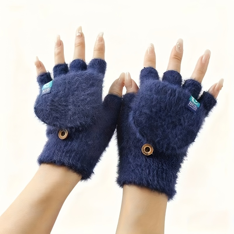Image of Thermal Plush Flip-cover Gloves For - Winter Cold Weather , Soft Non-elastic Design, Hand Washable Outdoor Gloves For Commuting & Daily Use, Gloves For Cold Weather