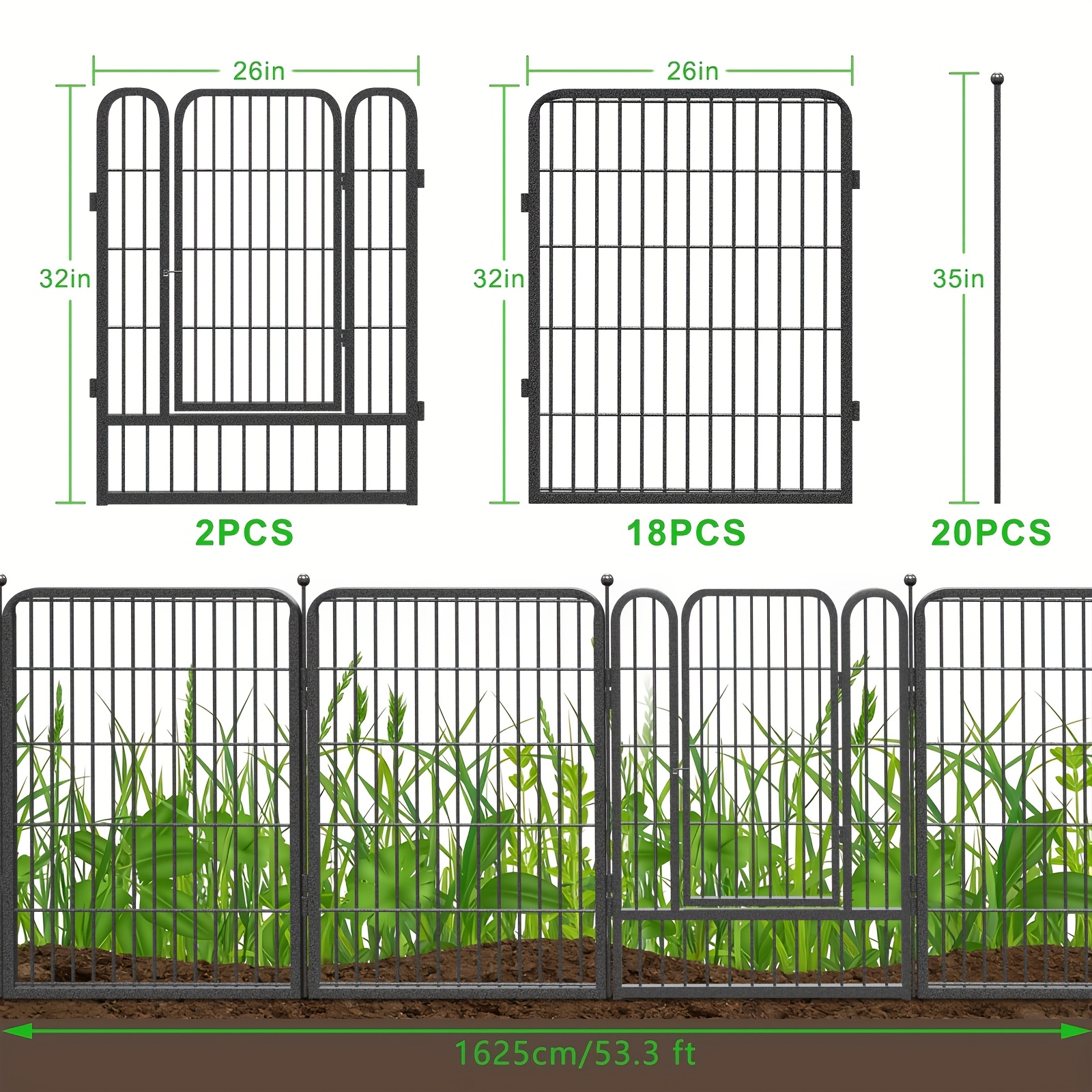 TEMU High Quality Sturdy And Durable Rust-proof Decorative Garden Border, 40 Inches High 10/14pcs 32 Inches 20pcs Dog Fence Suitable For Large Dogs