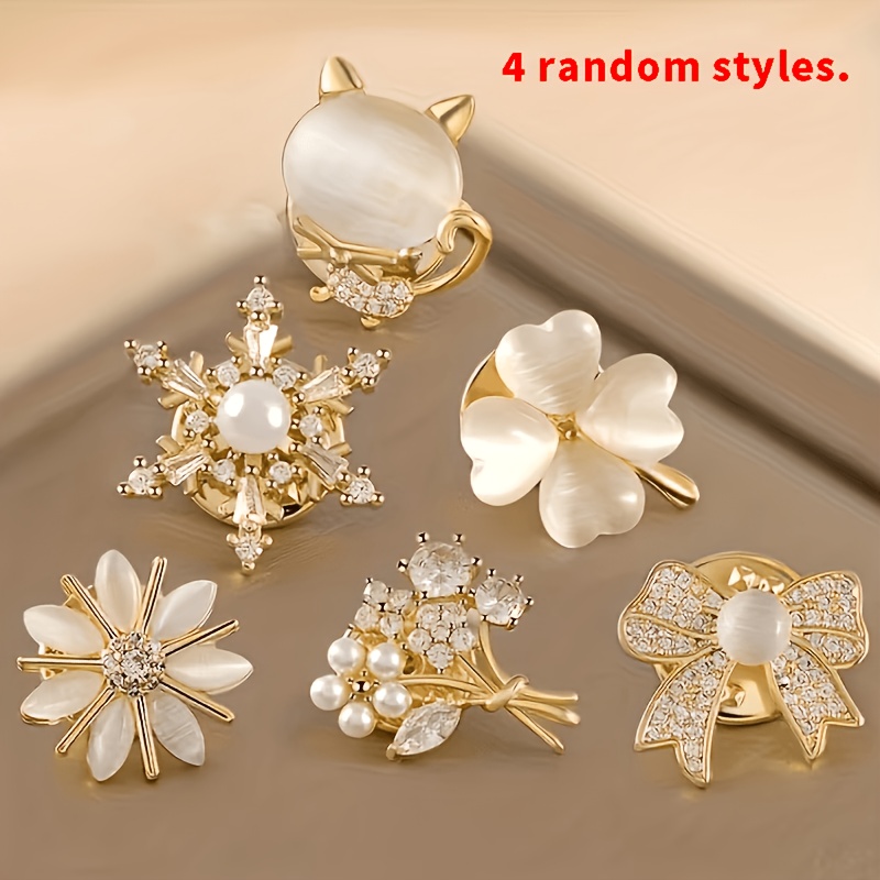 TEMU 4pcs Set Of Random Style Women's Non-slip Button Fasteners - Lace , Golden-tone With Multicolor Accents, Suitable For Weddings, Parties, And