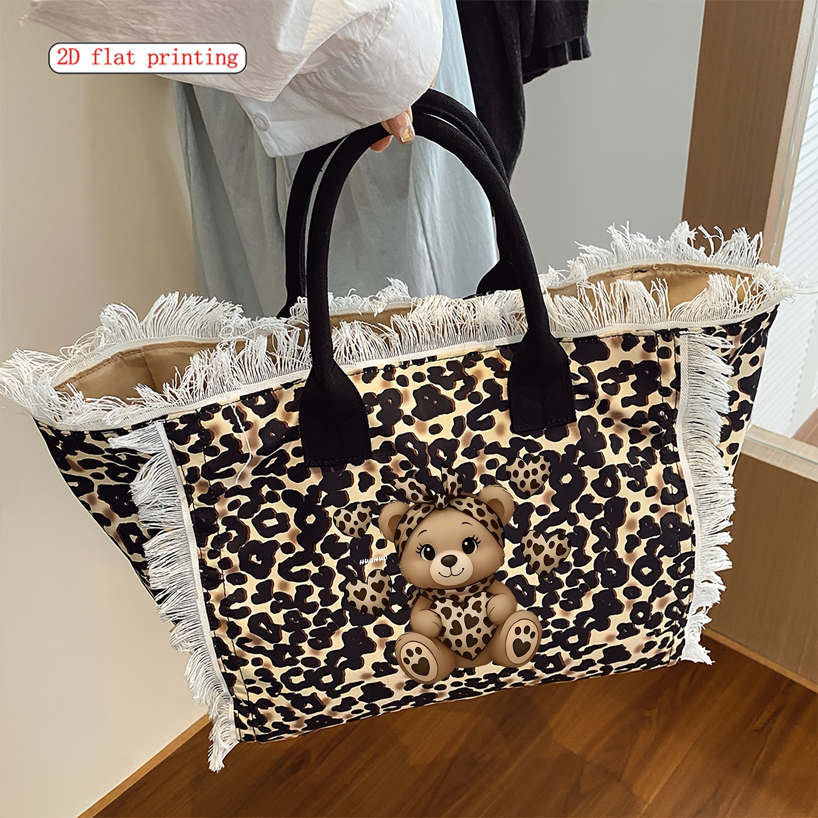 TEMU Nuovo Borsa da Donna Stile, Divertente Borsa con Stampa Orsetto Amore Leopardato, Multifunzionale Portatile Versatile Borsa a Spalla Singola