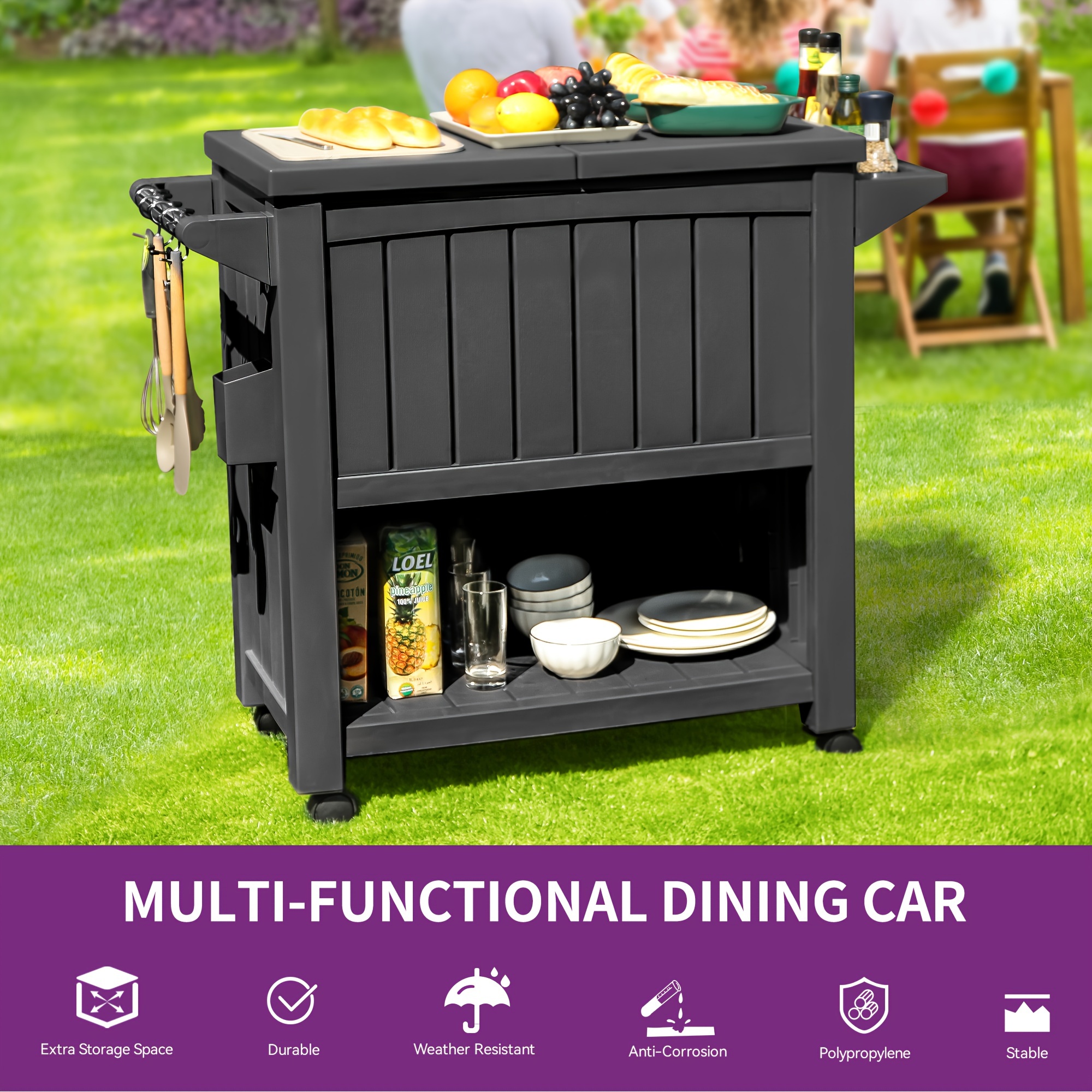 85 Quart Rolling Cooler Cart With Bottle Opener Drainage, Portable Patio Cooler On Wheels, Outdoor Beverage, Ice Chest Cart For Pool Deck Party BBQ Cookouts (Black)