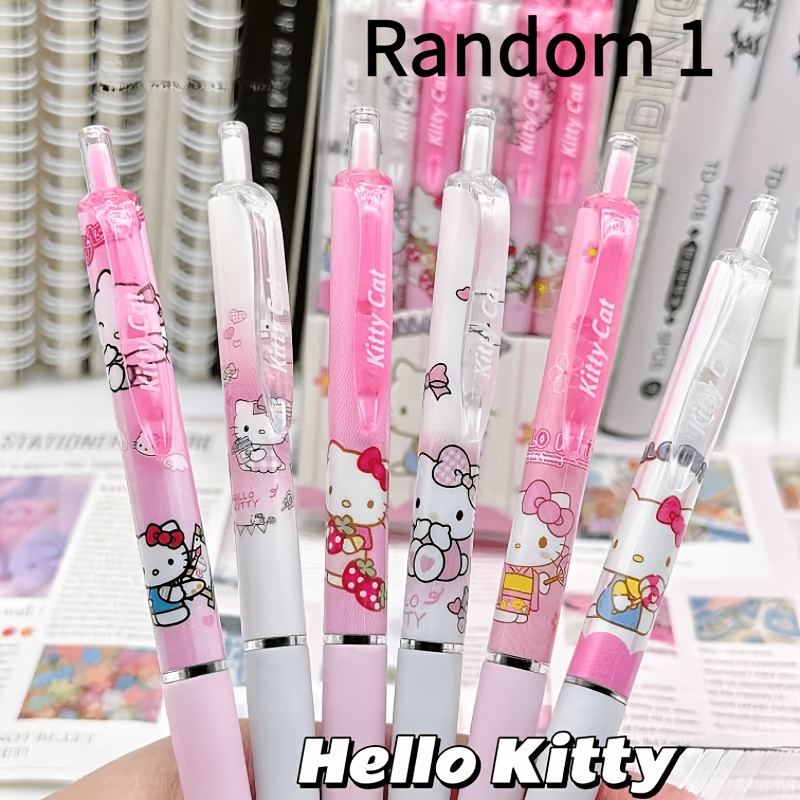 1 Push-button Black Gel Pen With A Random Pattern, Featuring A Pink Kt Print. Office Stationery For Daily Writing, Back-to-school Supplies For Students, And A Gift For Girls During The Back-to-