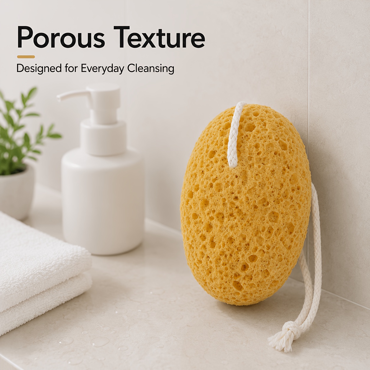 Soft Porous Bath Sponge with Hanging Loop for Cleansing