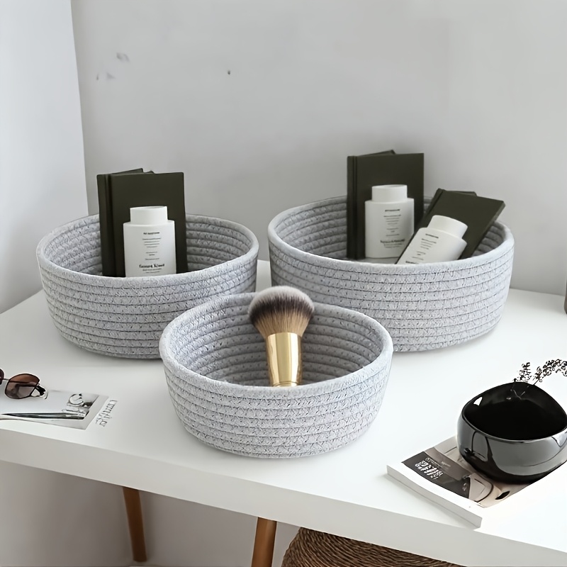 3pcs/set Woven Desktop Storage Basket, Round Storage, Decor, Shelf Baskets