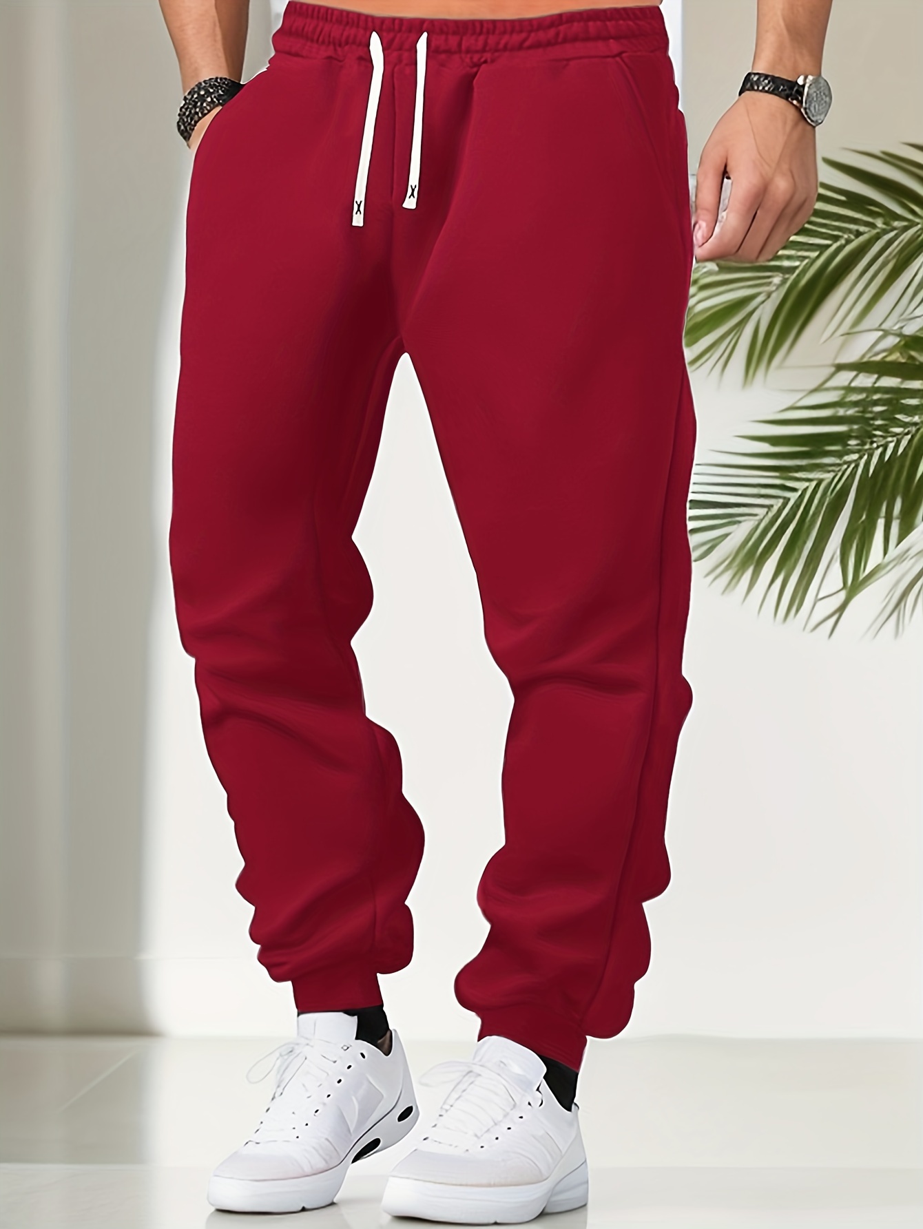 Men Color Regular Fit Cuffed Sweatpants Drawstring Temu United Kingdom