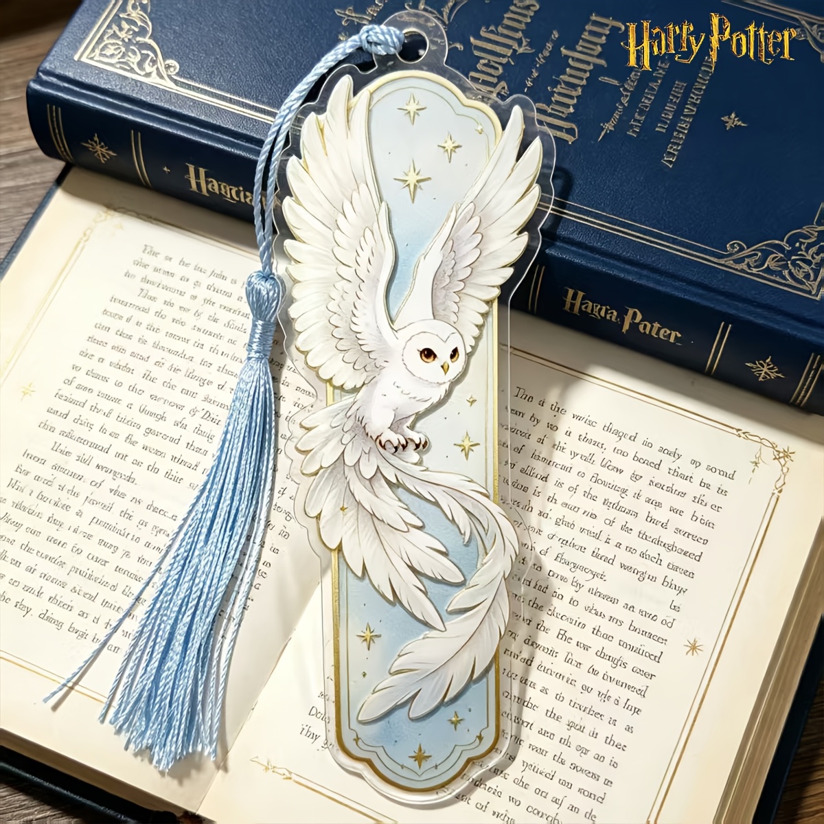 TEMU Marcapáginas WB Hedwig, para estilo escolar de , clip de página de acrílico transparente con borla azul y colgante - Accesorio mágico para