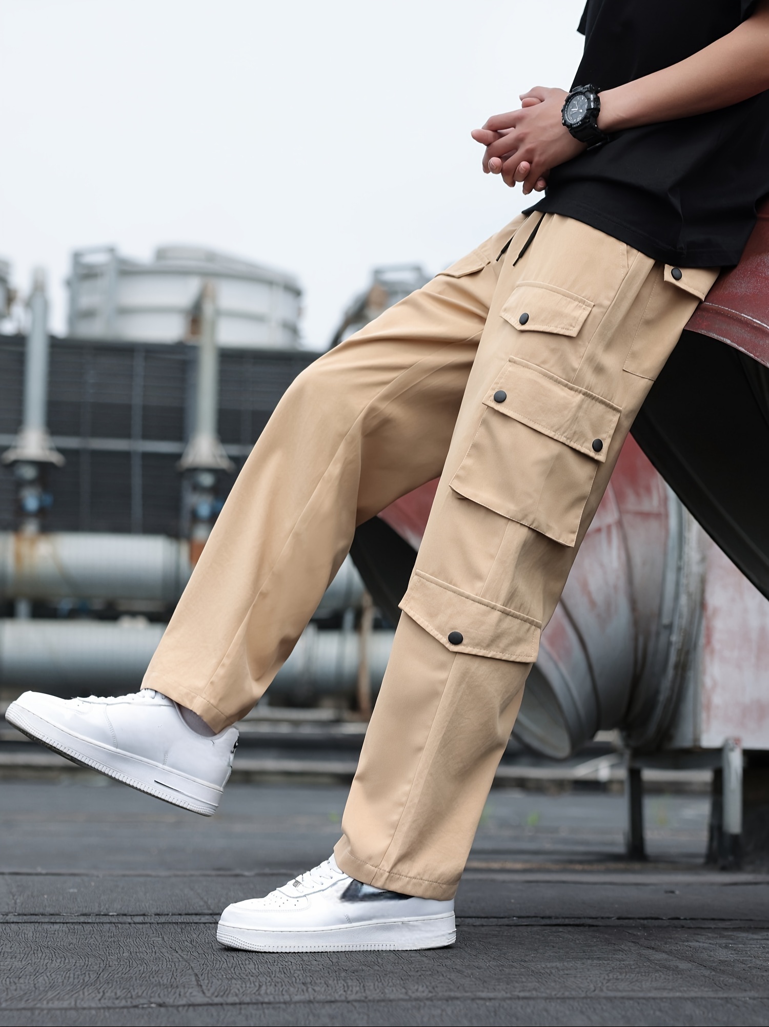 Beige Pants Outfit Men Streetwear Winter Thick Woolen Pants Men's