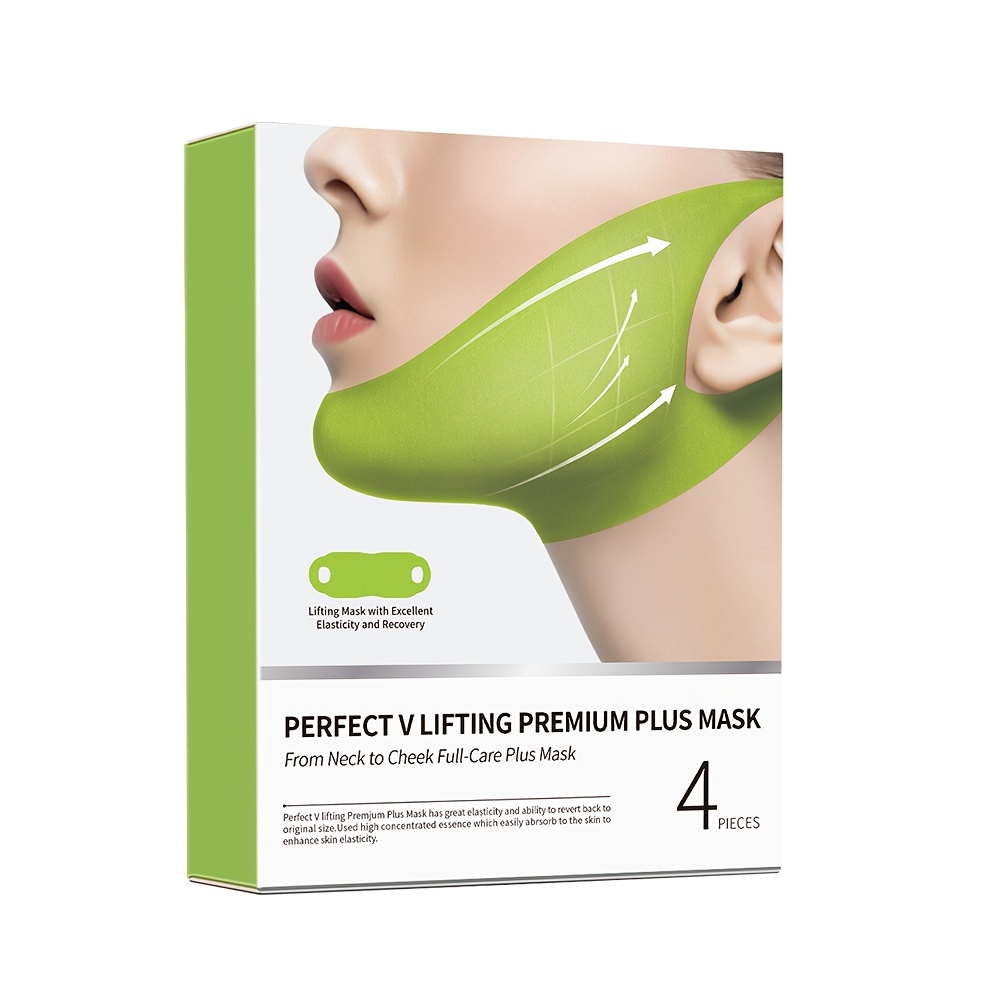 Image of New 4pcs Box Of Cactus Lifting Face Masks, Chin Lifting Masks, Double Chin Bands, Enriched With Peptides, Collagen, Hydrating Moisturizing Brightening Skin Lifting Gel Patches