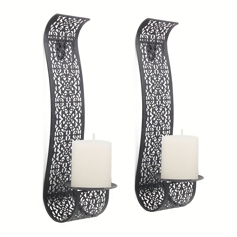 TEMU 2pcs Black Ornate Vintage Wall Sconce Candle Holders With Mounting Screws, Black Openwork Pattern Wall Sconce Candle Holders, Black Metal Wall
