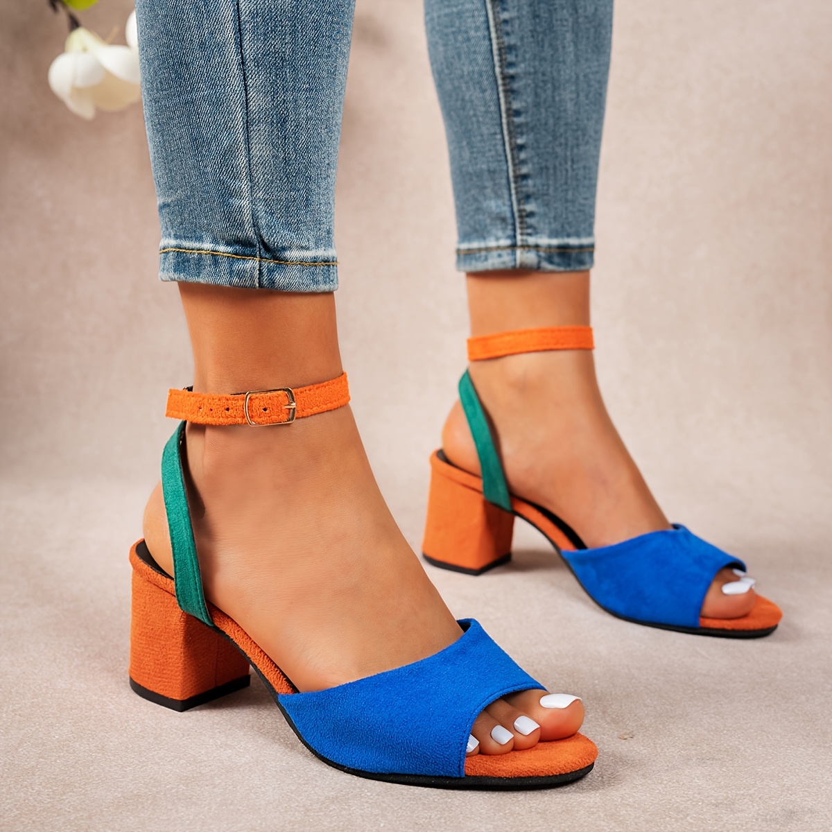 Women'S Stylish Block Heel Sandals with Fashionable Round Toe,  Elegant High Heel Sandals for Parties