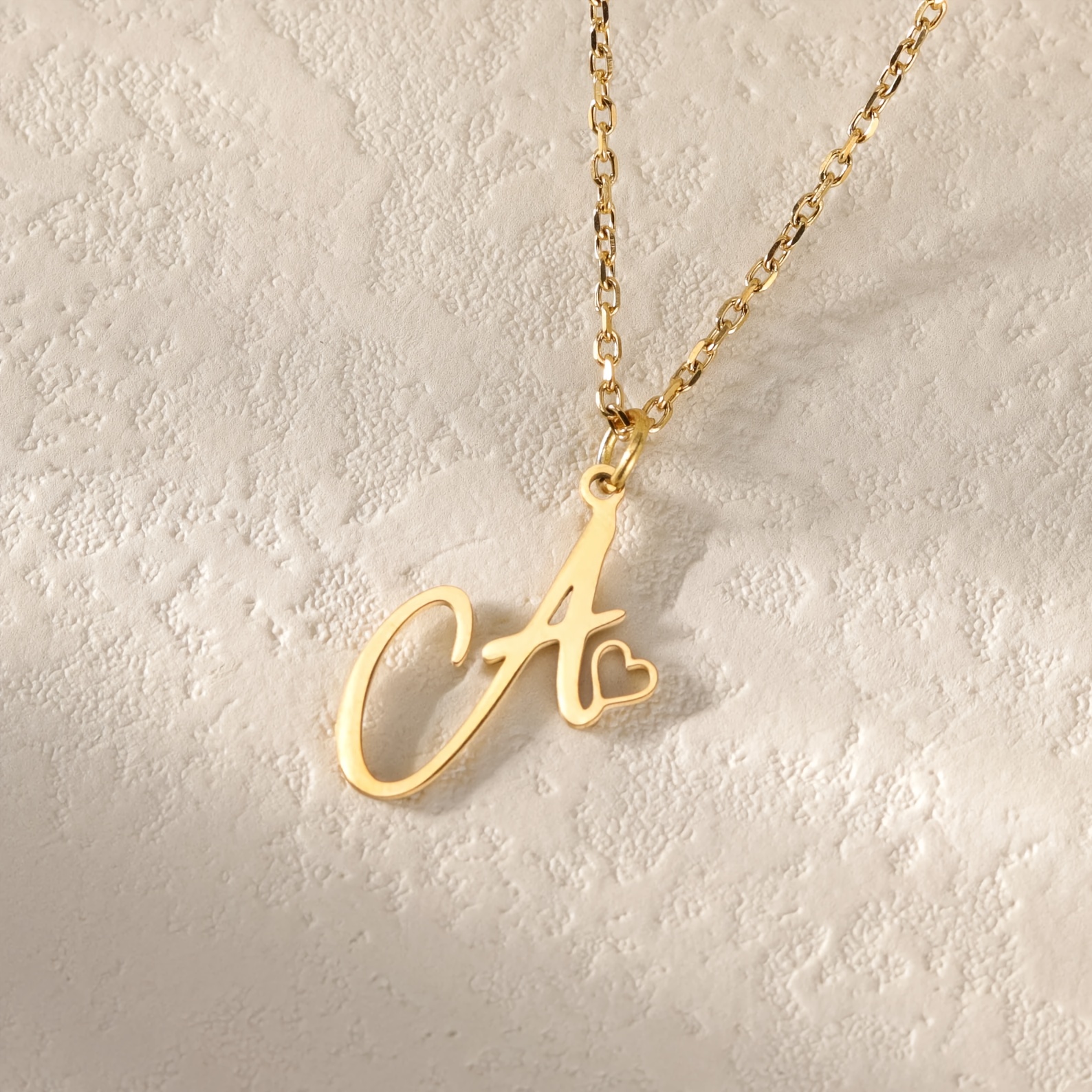 TEMU 1pc Golden Silvery Personalized Custom Initial Name Necklace With Heart Pendant, Women's Fashion Necklace, Personalized Minimalist Style Letter
