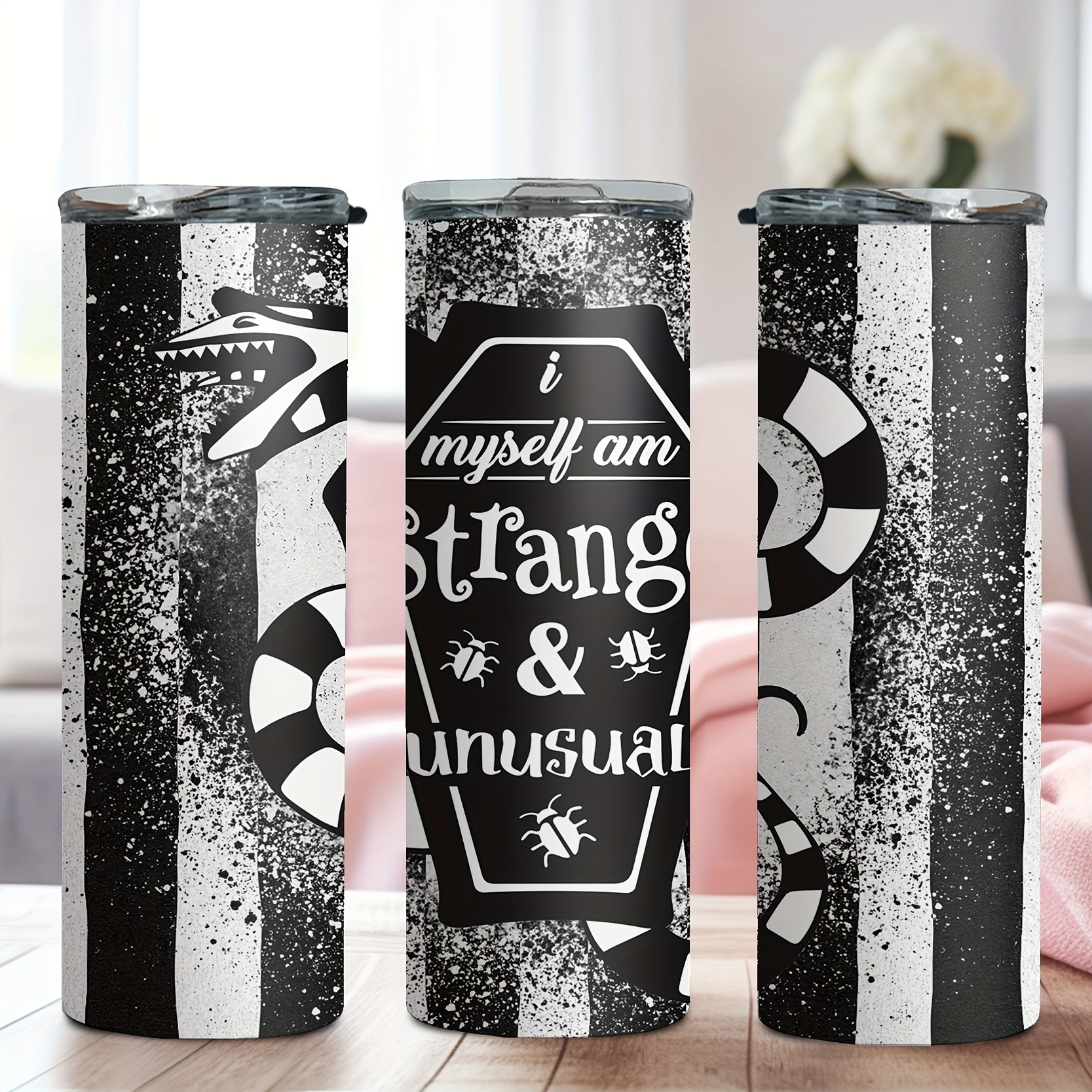 

20oz Halloween-themed Stainless Steel Tumbler With Snake & Strange And Unusual Design - Insulated, Rust-proof, Includes Straw - Perfect Gift For Family And Friends