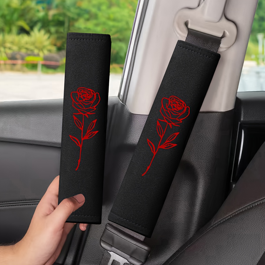 E-shop 2 Stück Rosenblumen Stickerei Schulterpolster, geeignet für alle Fahrzeuge, komfortables Reisezubehör, modisches Design, Auto Innenraum Zubehör