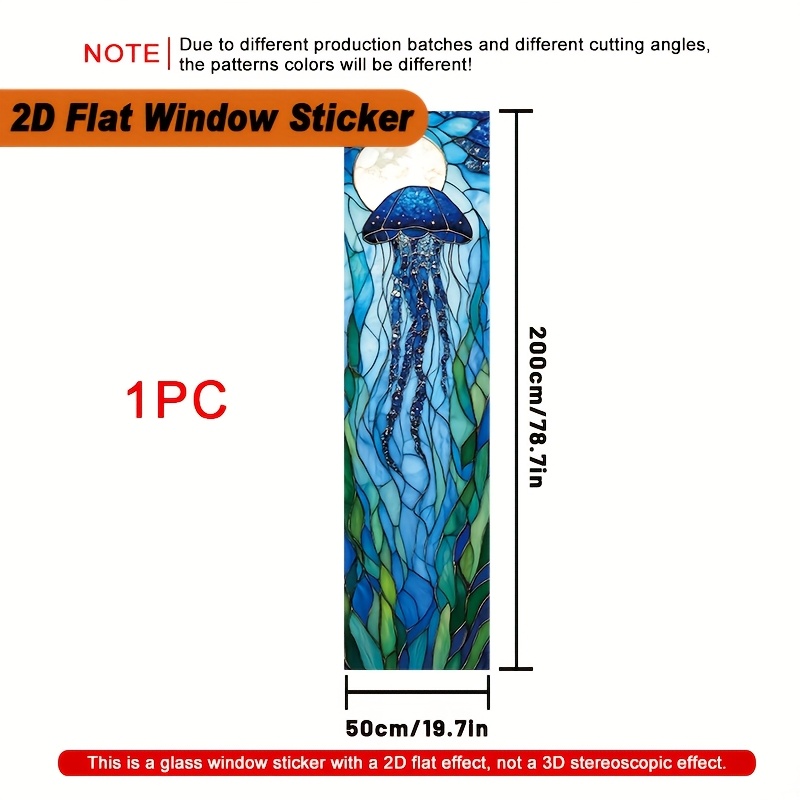 TEMU 2d Flat, 1pc Large Moon Stained Glass Window Film - Turquoise & Cobalt Privacy Frosted Glass Panels, Static Cling Pvc 50x200cm (200x8000 Rupiah