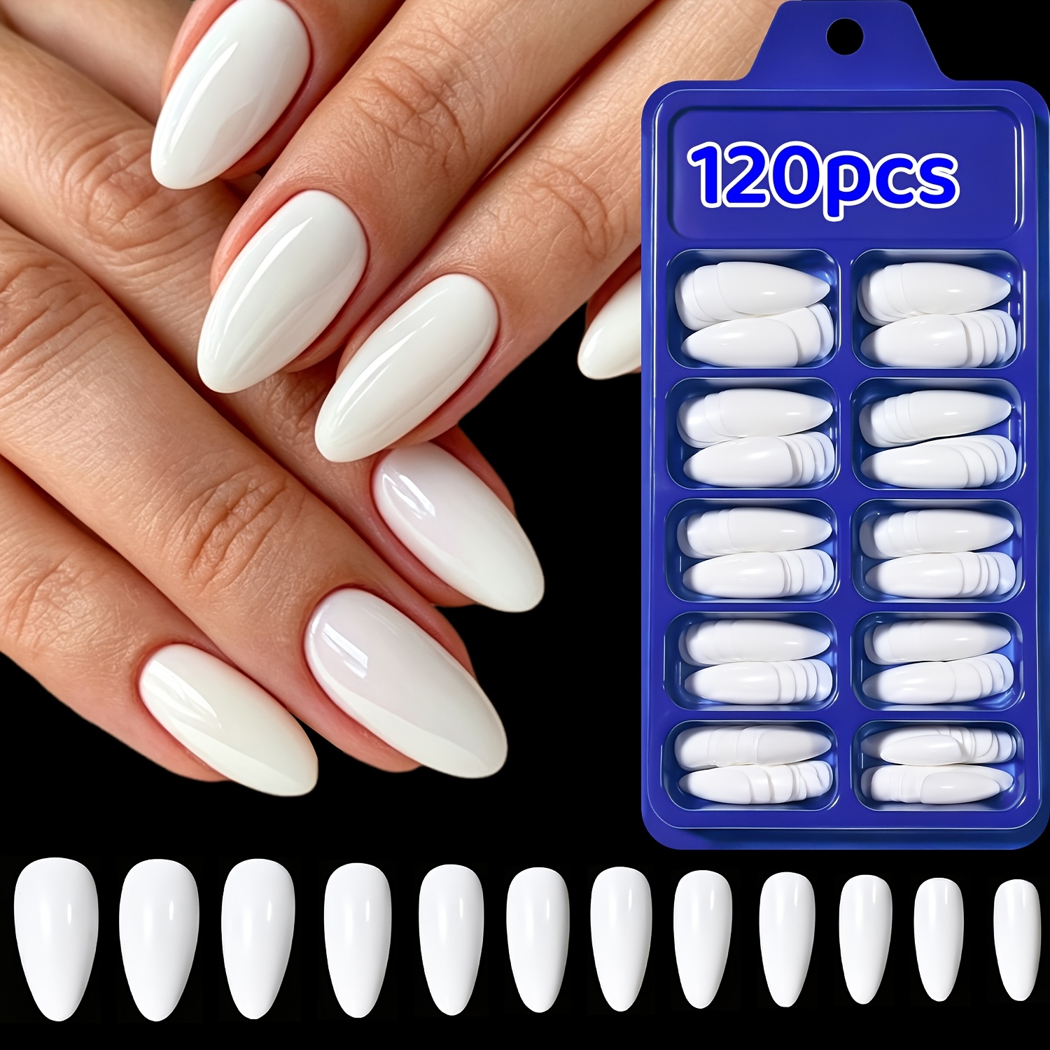 120pcs faux ongles   blanches, couverture complète, ongles à presser vides, faux ongles stiletto  , extensions dongles faux en   pré-formés pour fournitures de manucure nail art