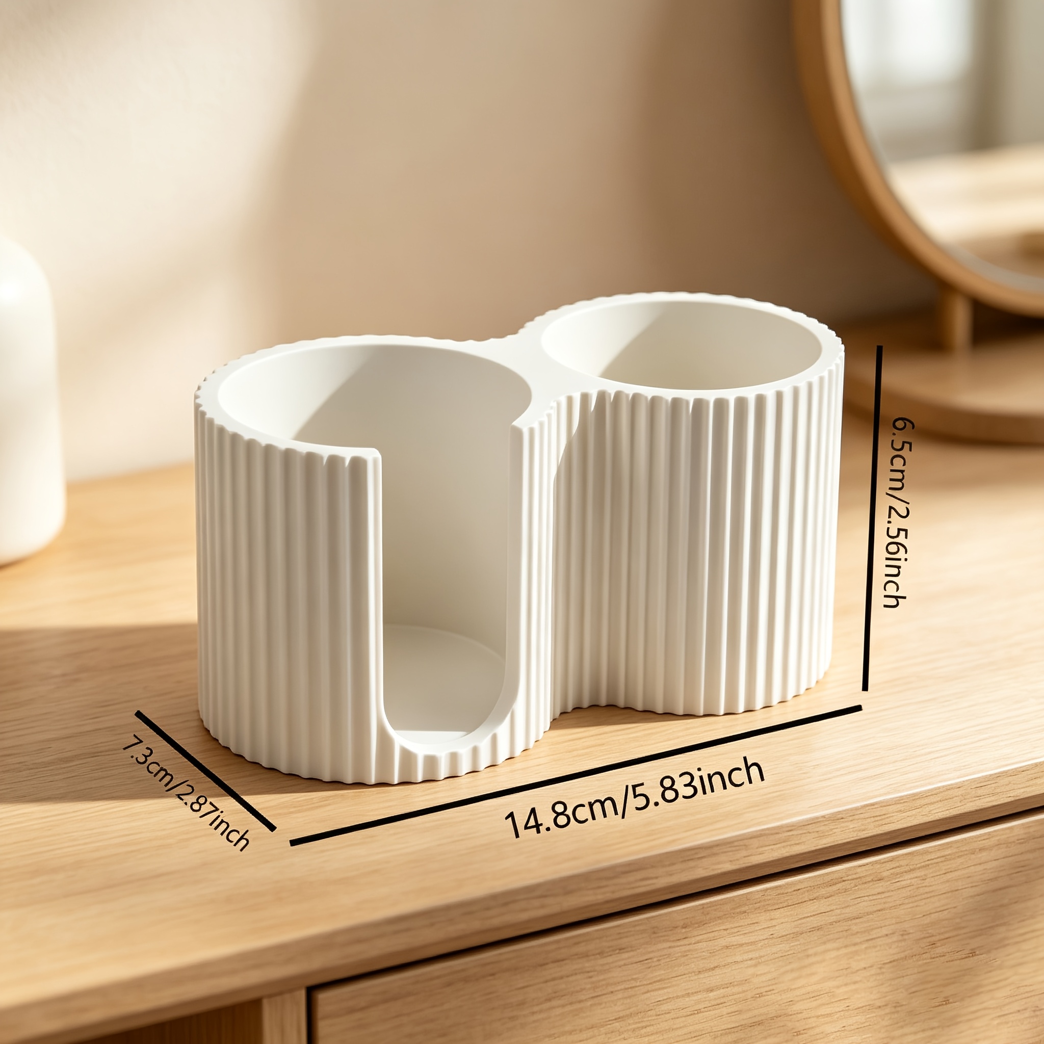 TEMU Minimalist Striped Cosmetic Storage Box, Creative Swab Holder, -one Bathroom Swab Case, Countertop Organizer, High-value Decor For Bedroom