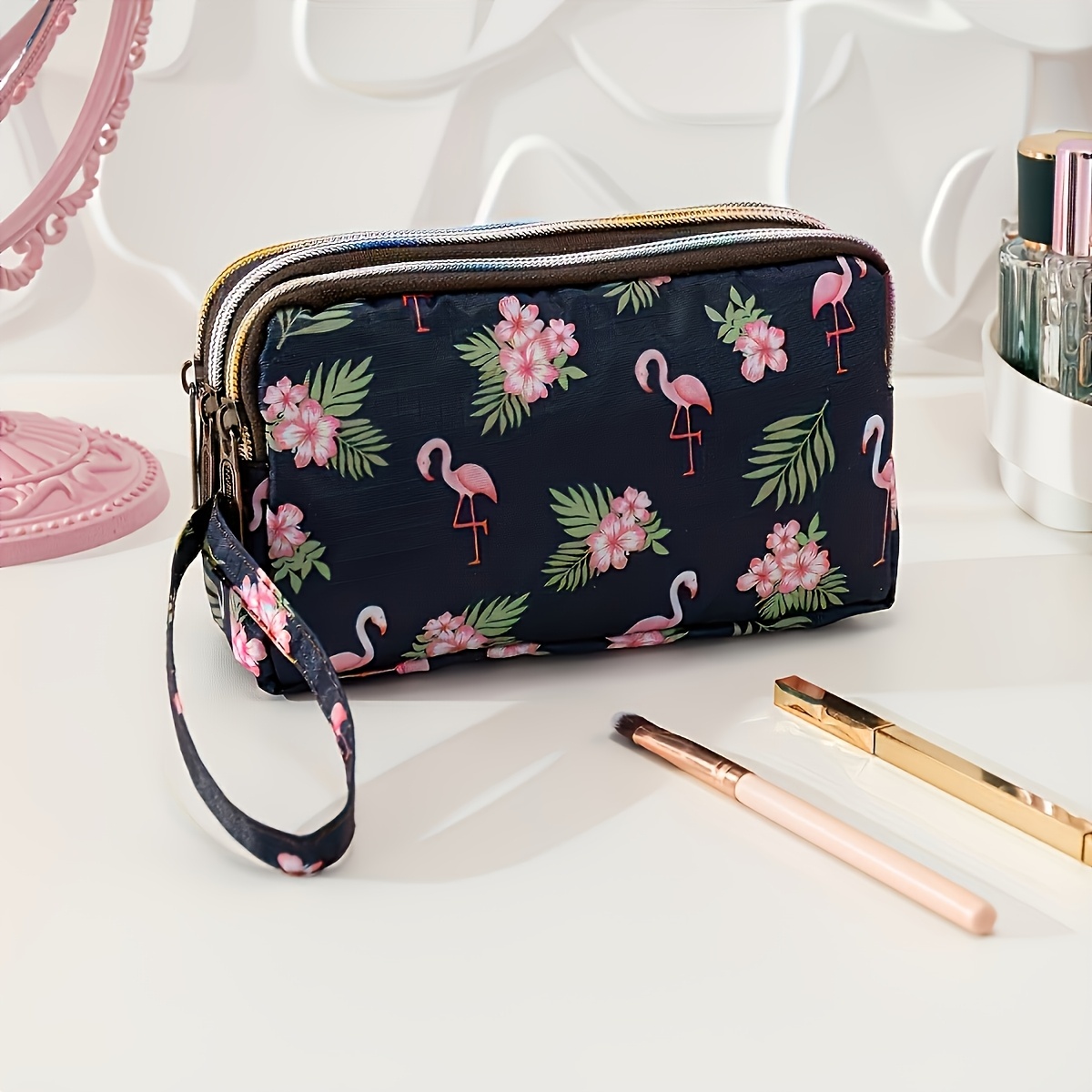 

Long And Pattern 2 Zippers, Spacious And Cosmetic Bag, Portable Cosmetic Accessories Storage Bag, Suitable For And 's