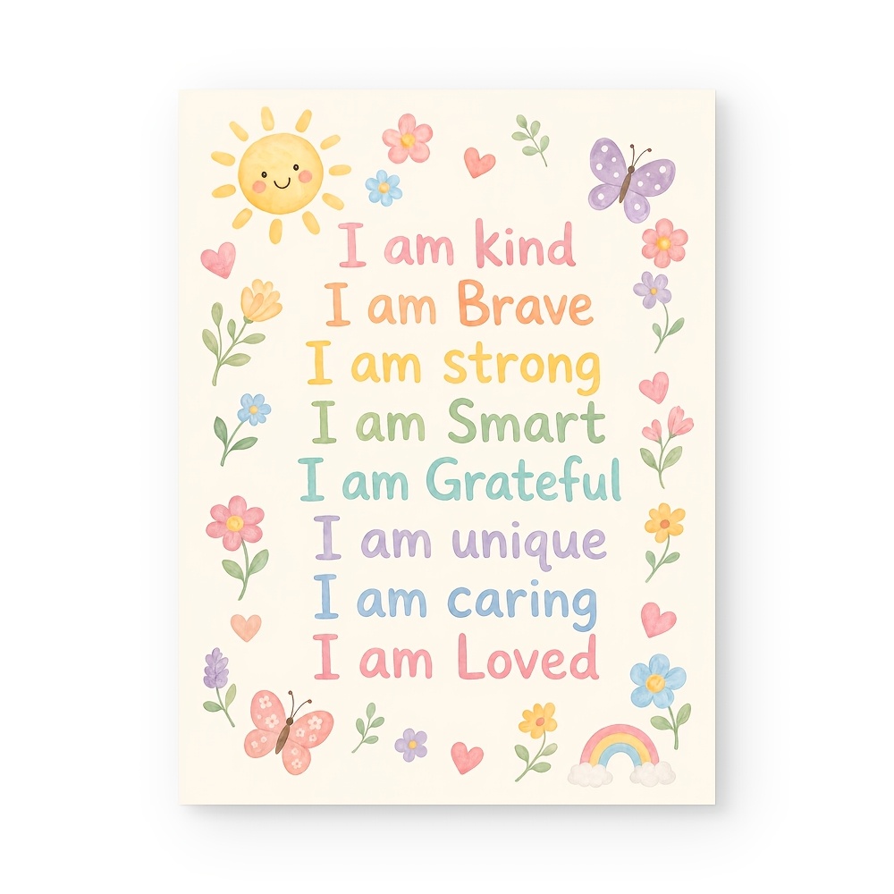 TEMU 2d Flat, Posters And Prints, 2d Canvas Wall Art Unframed Print, Children Positive Affirmation Watercolor Art Poster, Cute Canvas Picture, Decor
