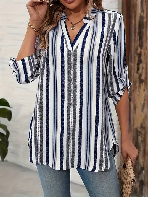 targeted womens fashion striped loose top v neck and autumn shirt