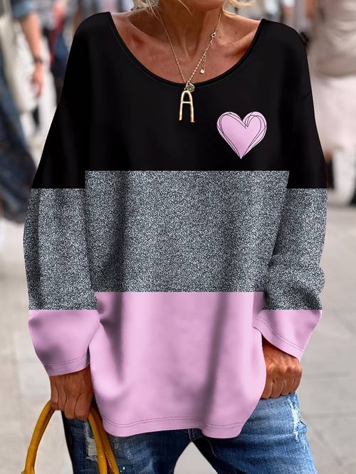 plus size plus size printed design not textured directional size easy contrast small heart pattern print bohemian casual elegant comfortable womens round neck long sleeve t shirt additions not included