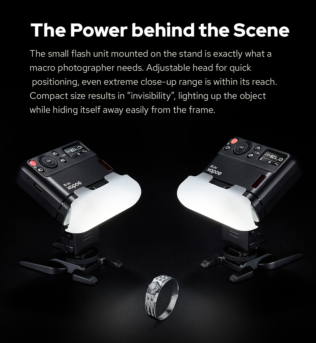 kit flash macro   mf12-  mf12-  a 2 luci ttl 2.4g wireless con batteria ricaricabile integrata,   portatile per fotografia macro di gioielli, cibo, insetti, compatibile con fotocamere dslr  , nikon, sony Dettagli dell'articolo 3