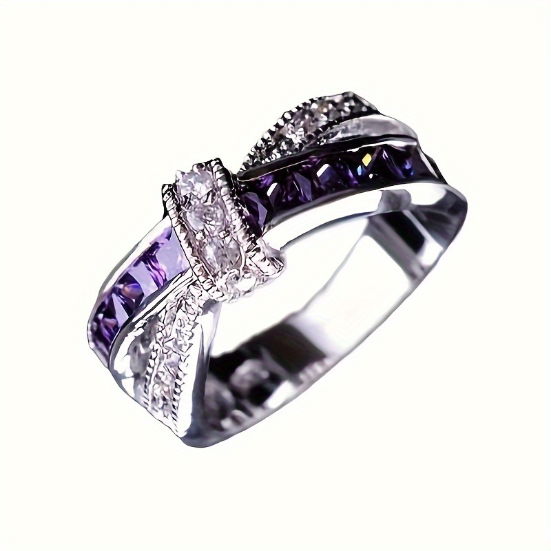 

A Personalized Amethyst Ring With A 925 Silver Zirconia Purple Gemstone, , Elegant And . A Gift Box For Music Festivals, Birthdays, Graduation, Valentine's Day, Day, Christmas, And New Year's Day