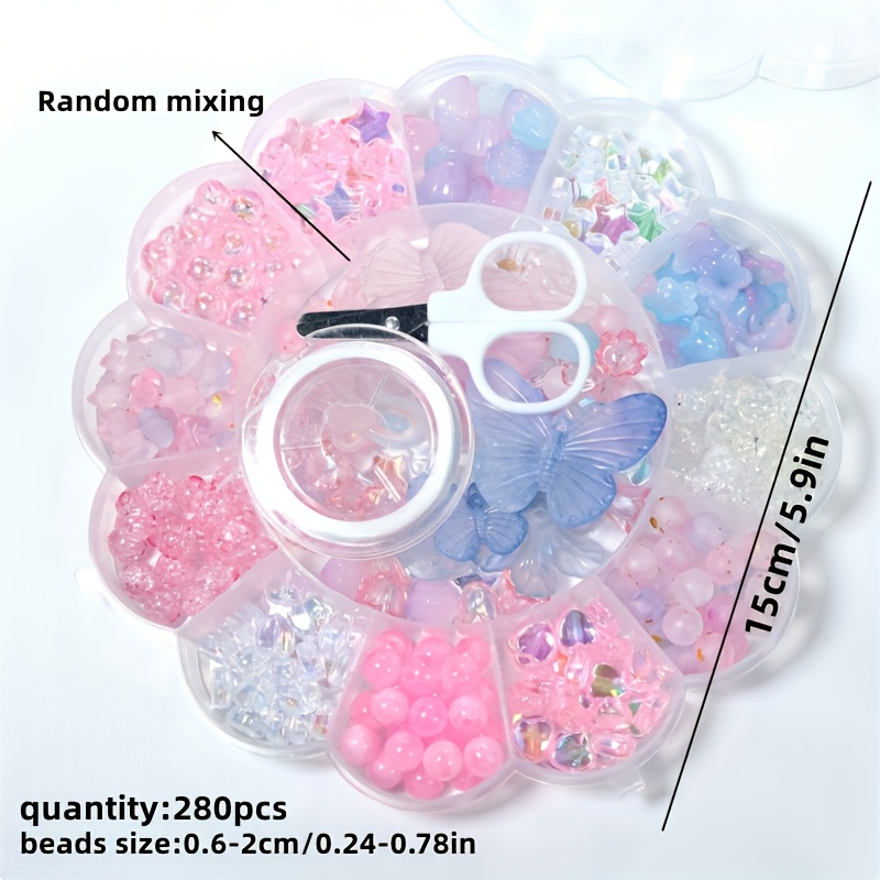 E-shop 13-Fächer 0,6-2,6 cm Pinke und Blaue Gemischte Acryl Runde Perlen, Blumenperlen für Armbänder, Halsketten, Ringe, Schmuckzubehör,