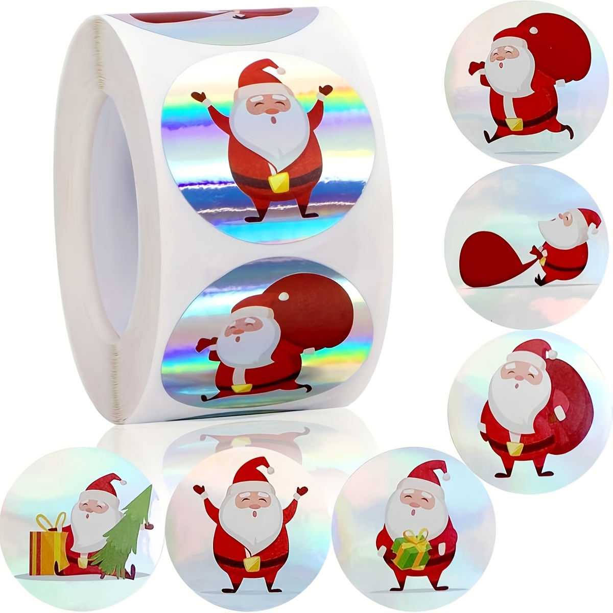 TEMU 500 Autocollants/Rouleau Autocollants Père Noël Laser, Autocollants Gribouillages Argentés Autoadhésifs, Fournitures Scolaires, Étiquettes de