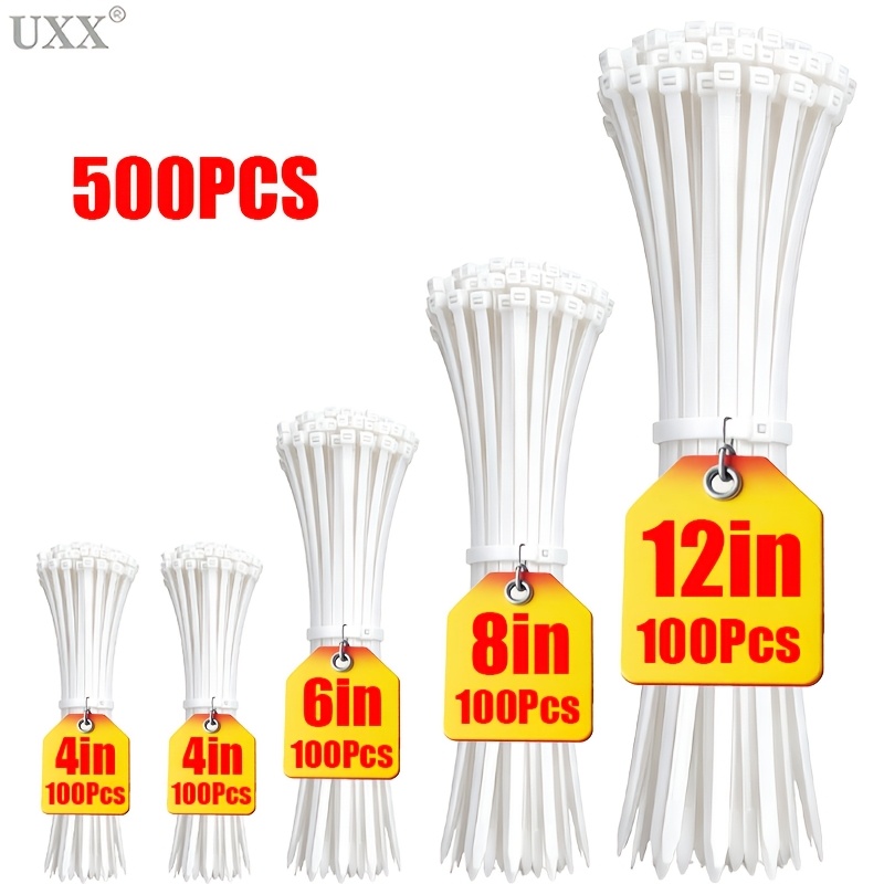 TEMU 500 de serrage en nylon blanc durable, tailles 4/6/8/12 pouces, sangles en nylon autobloquantes, adaptés à des appareils électroniques, de , du