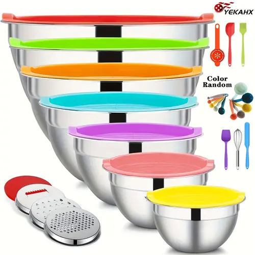 26pcs stainless steel mixing bowl set mixing bowls with sealing lids grater attachment kitchen gadget set ideal for mixing and serving