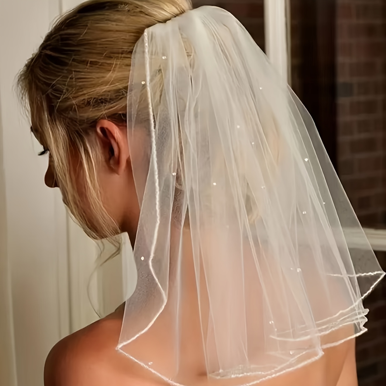 TEMU Voile court pour femme, court de mariée tendance pour mariage, accessoire photo élégant