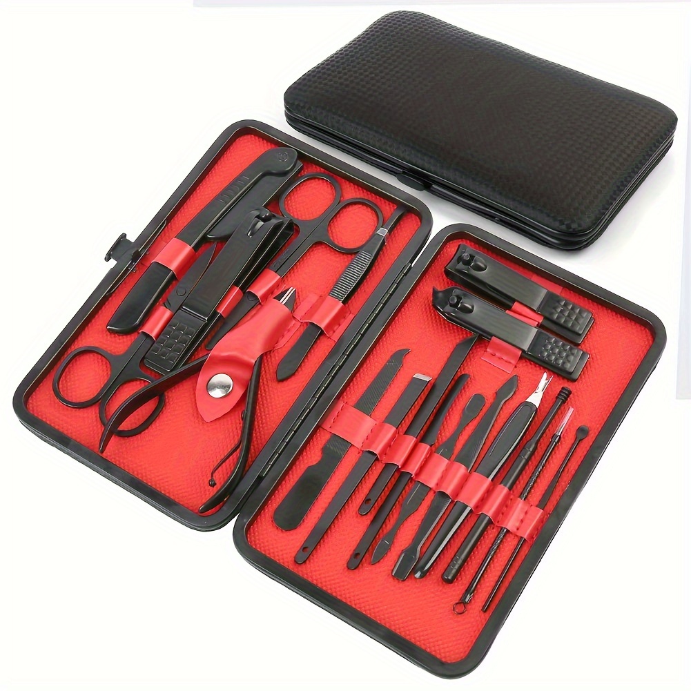 TEMU 18pcs Complete Manicure And Pedicure Kit - Stainless Steel Cuticle Nipper, Nail Clippers, Scissors, And Polish Tools - Ideal For Home And Salon Grooming