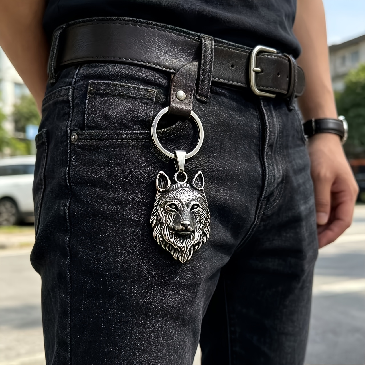 Stainless Steel Wolf Head Keychain