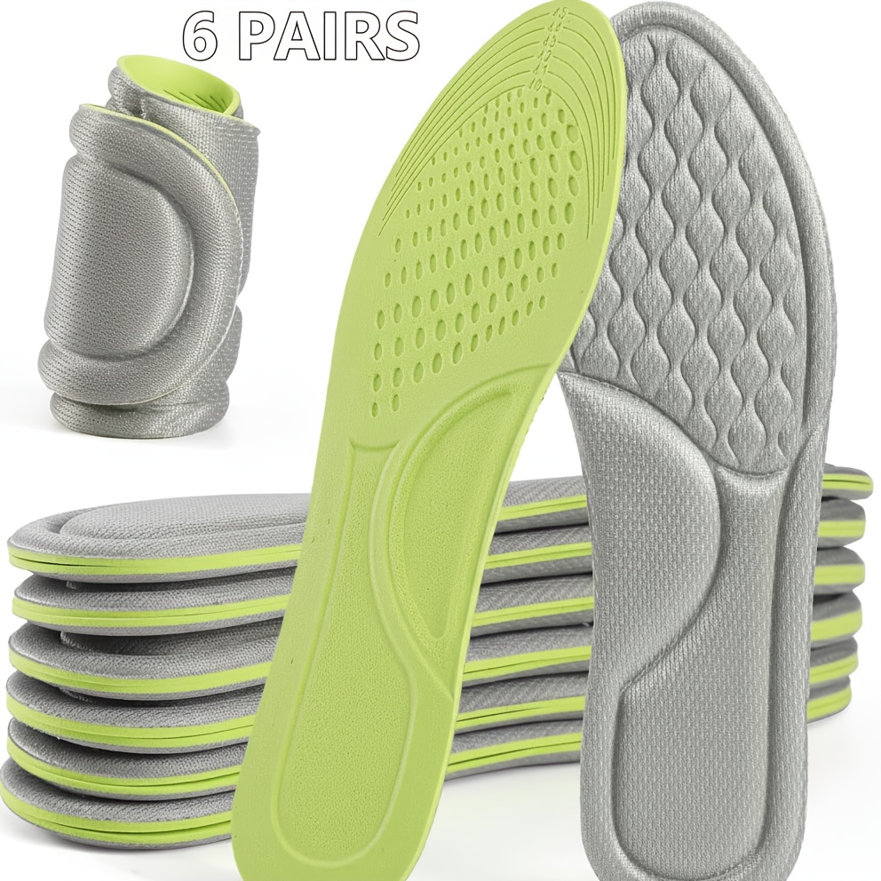 TEMU 6-pair Arch Support Insoles - Heavy-duty Cushioning Insoles, Suitable For Hiking And Travel - Unisex For Sports And Foot Care - Multi-pair Set