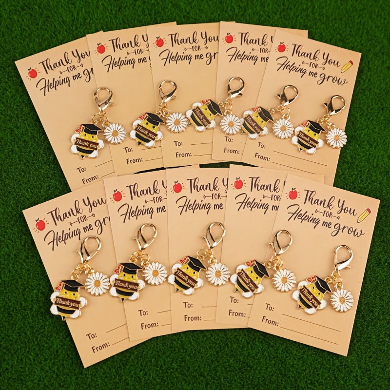TEMU 10pcs 6pcs Teacher Appreciation Week Graduation Bee Keychains, "thank You For Me" Message Card, Student Bulk Teacher Thank You Gifts
