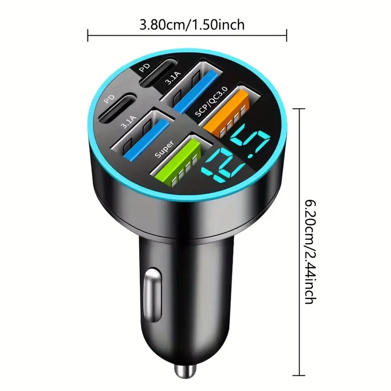 250w usb c type c car charger 6 ports super fast charging with voltage detection male to female connector car plug 36v operating voltage travel adapter for mobile phones details 8