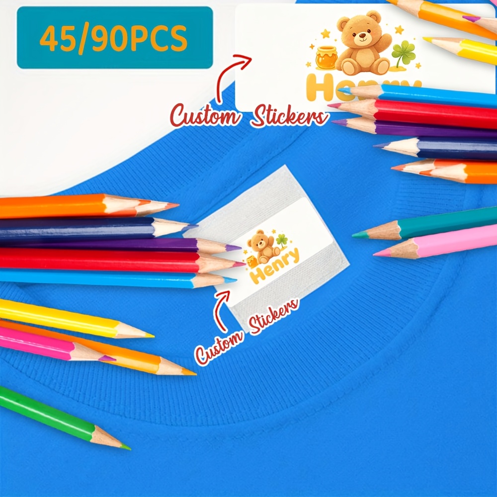 45/90pcs Little Bear Four-Leaf Clover Custom Name Stickers