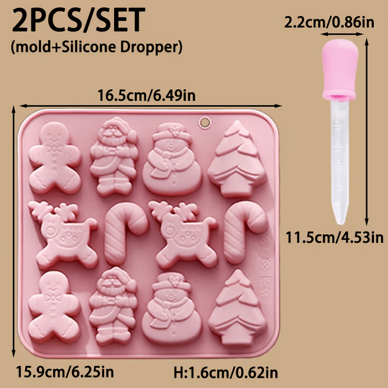 TEMU 2pcs/set Christmas Silicone Mold With Dropper - 12-cavity Non- Suitable For Scented Candles, Soap, Resin Plaster | Gingerbread For Man, Santa,