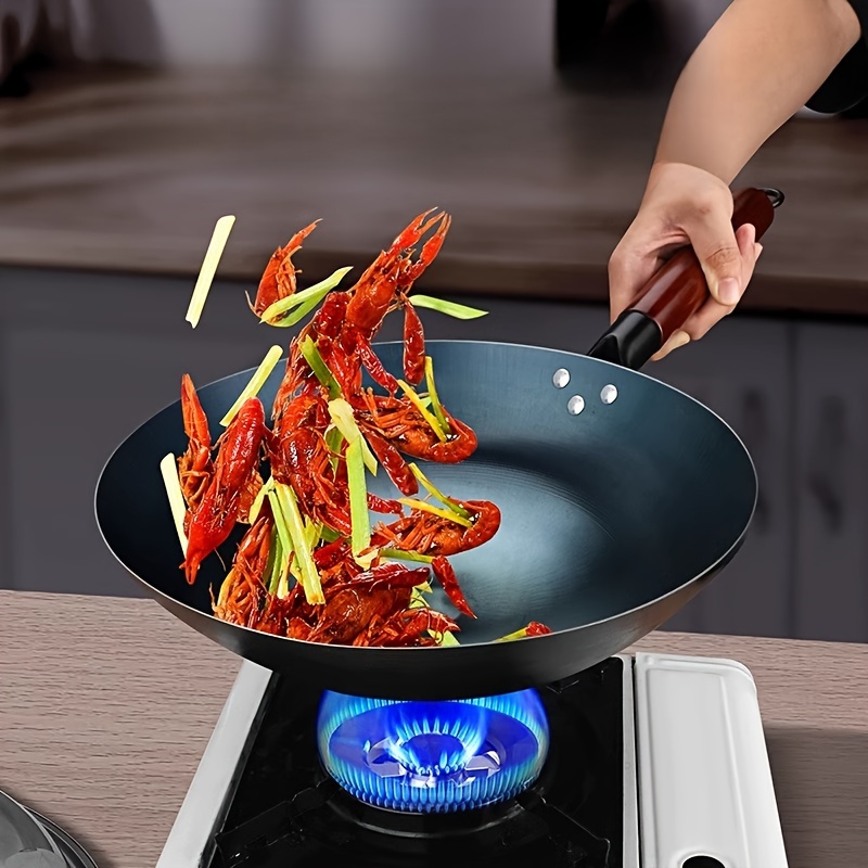 Fine Iron Wok Pan With Lid Stir Fry Wok Non-Stick Big Flat Bottom Chinese  Woks