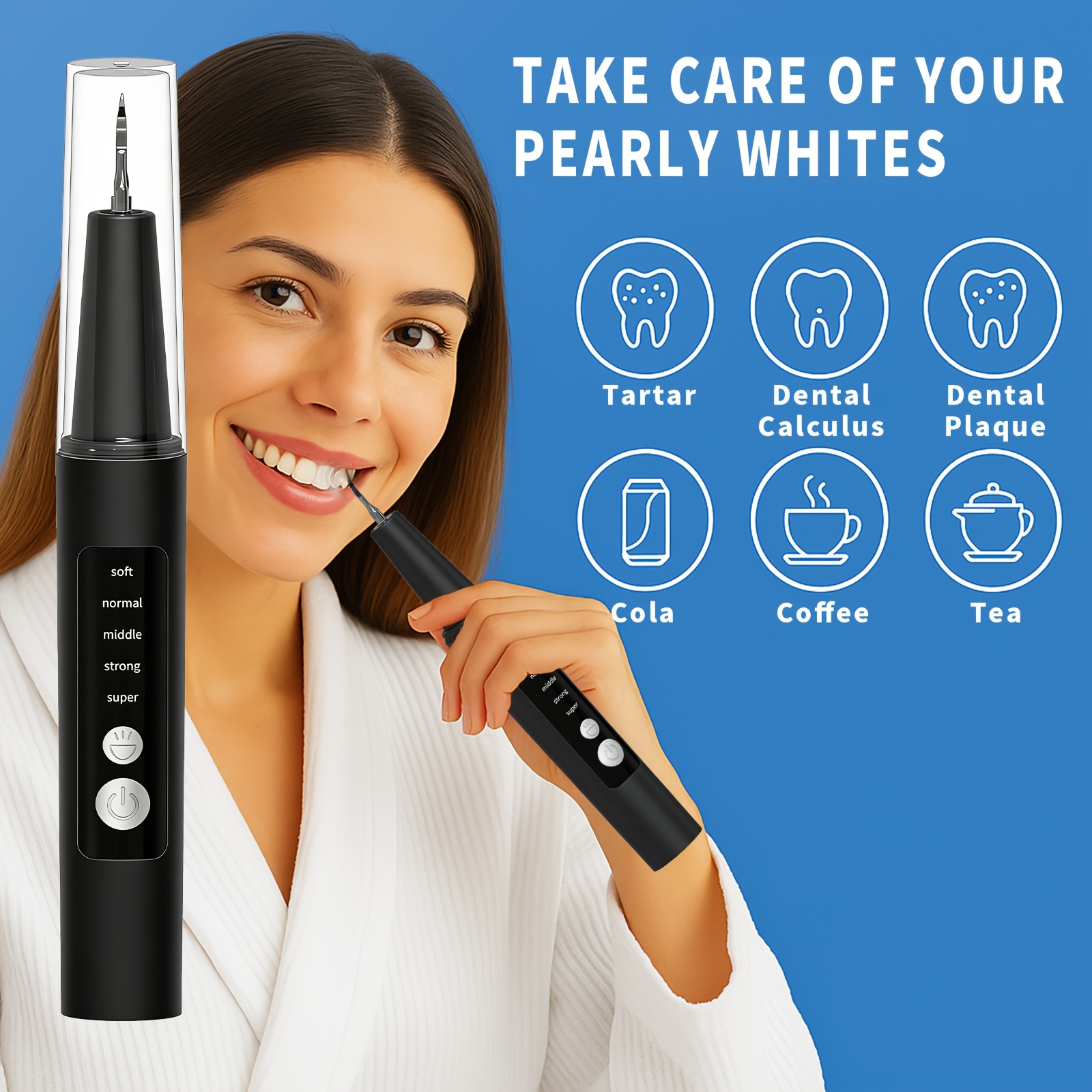 Plaque Removal Kit - Electric Tooth Cleaner, with 5-Level Adjustable LED Light, 4pcs Interchangeable Heads And 1pc Oral Mirror, Electric Toothbrush, Holiday Gift for Parents, Gift for Girlfriend
